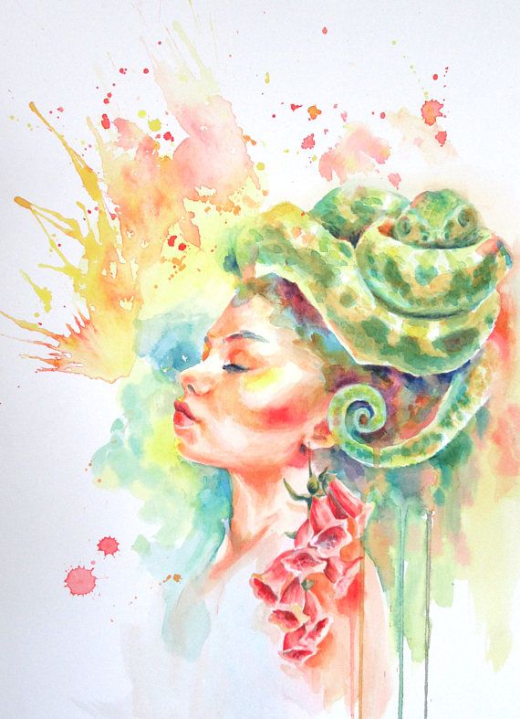 570x787 Medusa,watercolor Painting,goddess Art,snakes,watercolor Medusa