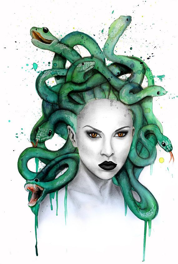 570x842 Medusa Original Watercolour Painting Medusa Medusa