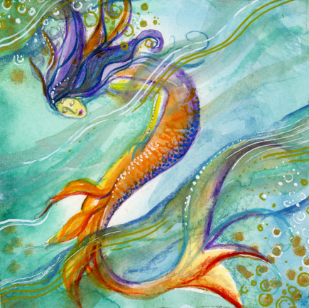 435x433 Mermaid Sleeps Watercolor Painting Theartofcat