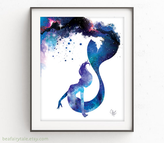 570x499 Watercolor Mermaid Print