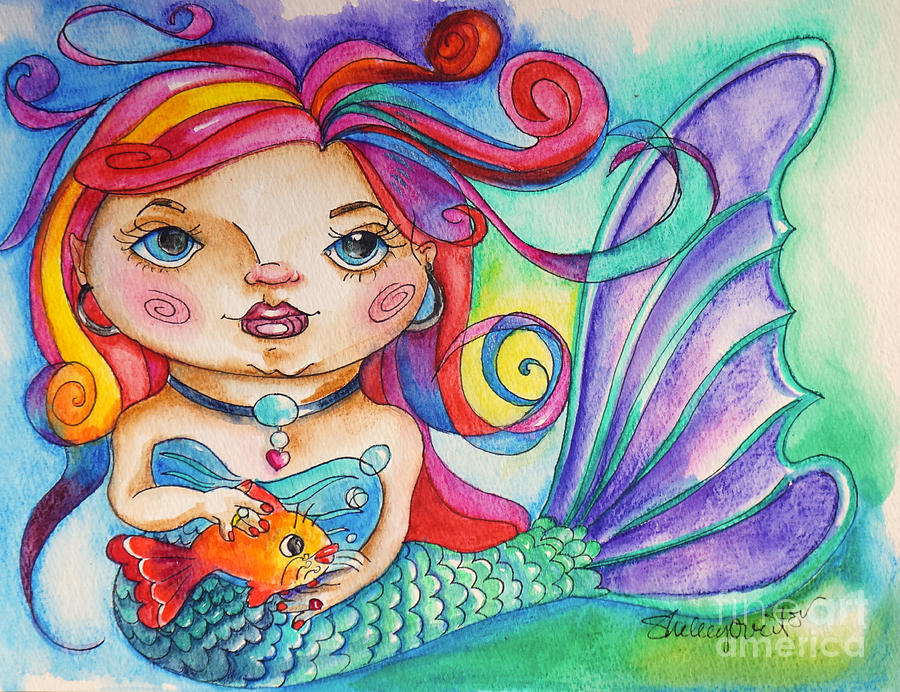 900x692 Watercolor Mermaidia Mermaid Painting Mixed Media By Shelley Overton