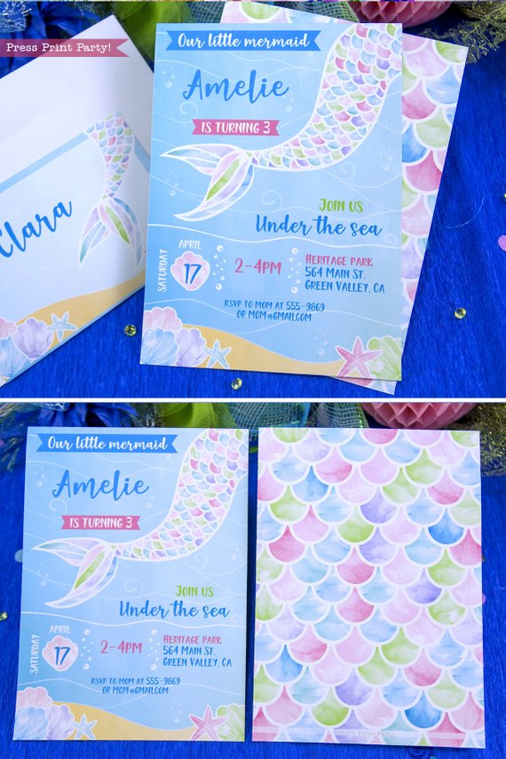570x855 Mermaid Birthday Invitation, Mermaid Invitation, Under The Sea