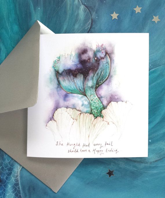 570x685 Card Every Tail, Watercolor Mermaid Tail Quote