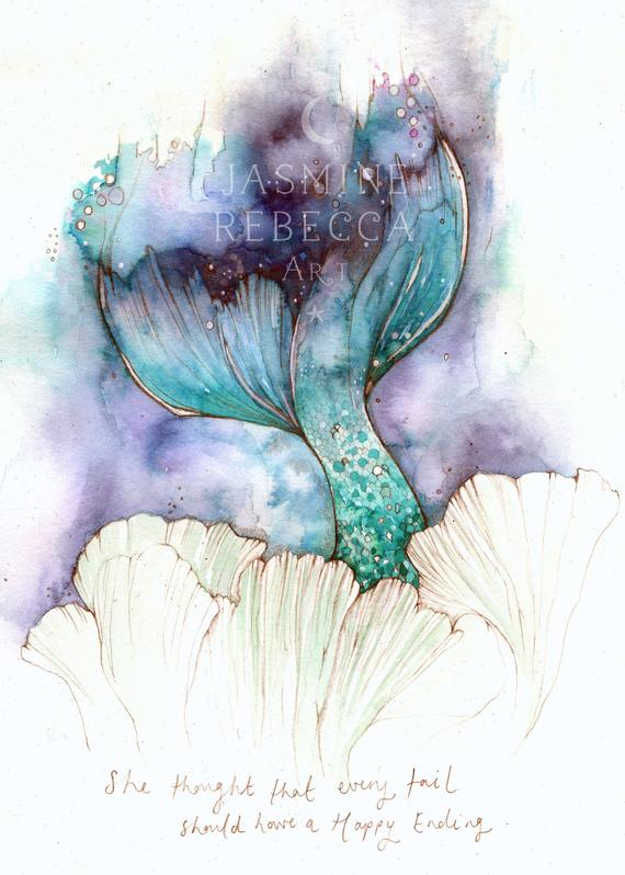 570x798 Card Every Tail Watercolor Mermaid Tail Quote Frame Able Etsy