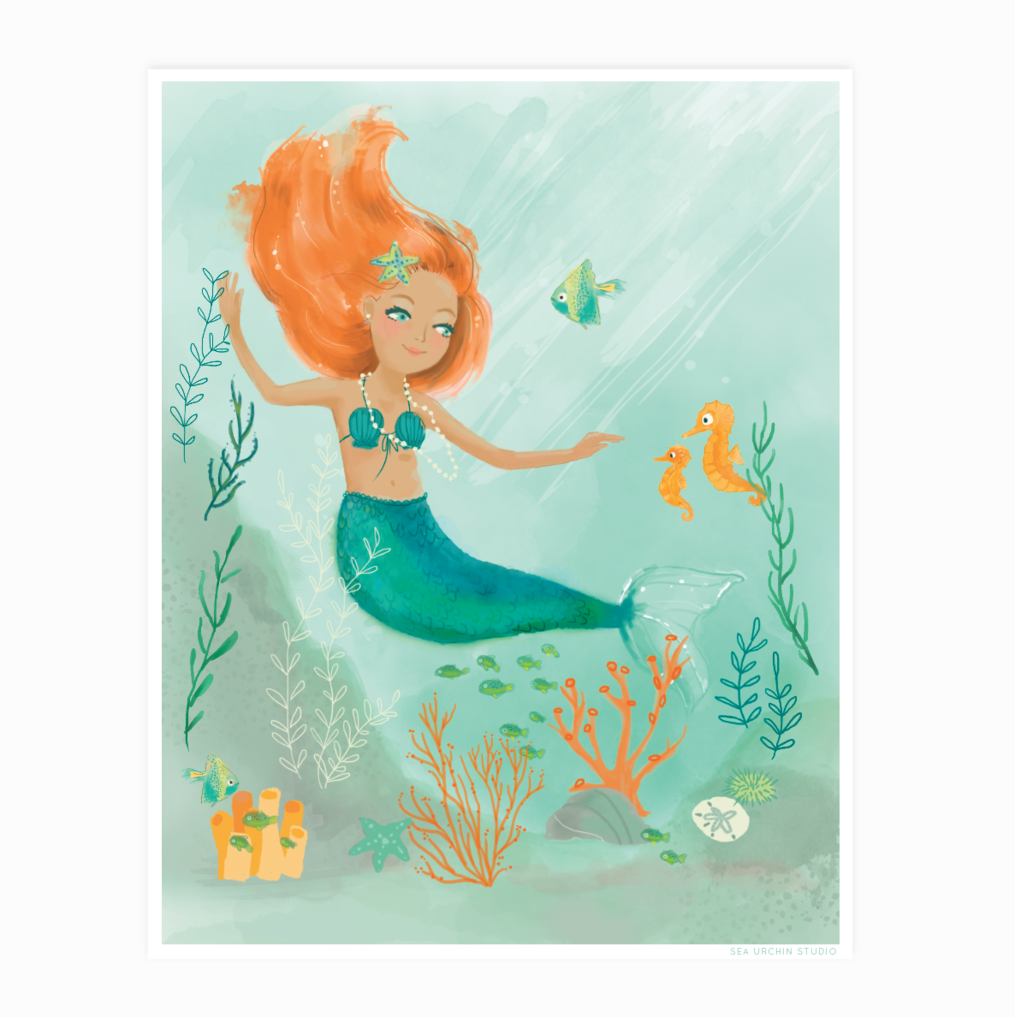 1015x1024 Mermaid Watercolor Sea Urchin Studio