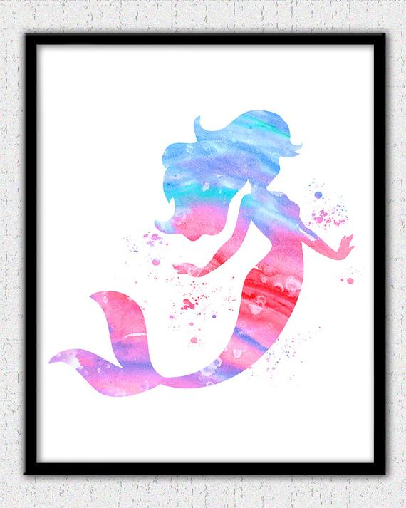 570x713 Mermaid Wall Art Pink Mermaid Watercolor Print Ariel Print Etsy