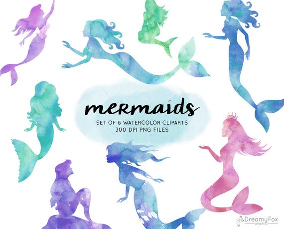 570x459 Mermaid Watercolor Clipart Watercolor Mermaid Clipart Etsy
