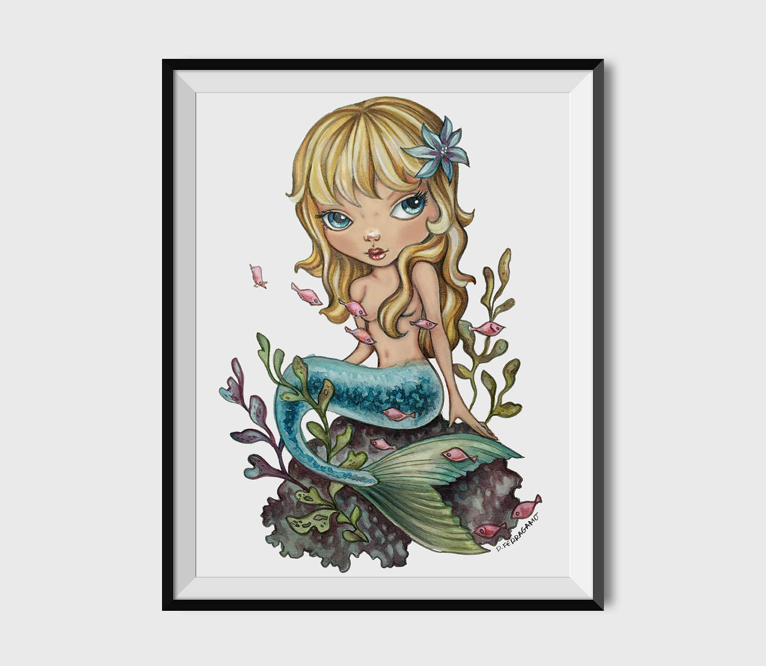 1500x1305 Cute Mermaid Watercolor Art Print Lowbrow Blonde Etsy