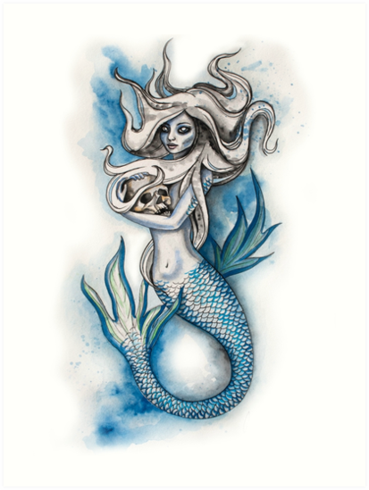 413x549 Evil Mermaid Watercolor Art Prints By Ahoeffer23 Redbubble