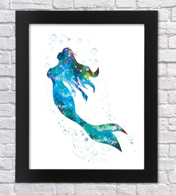 570x629 Little Mermaid Watercolor Art Printable Art Ariel Poster Etsy