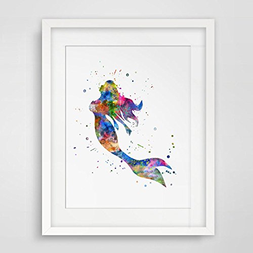 500x500 Colorful Fine Art Print Watercolor Mermaid Fish Poster