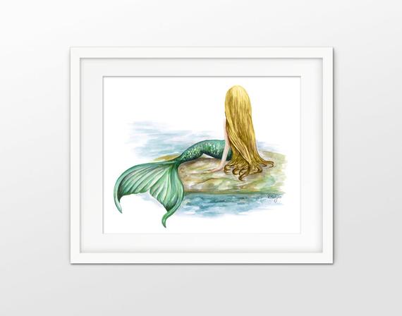 570x448 Mermaid Watercolor Art Print Mermaid Painting Wall Art Etsy