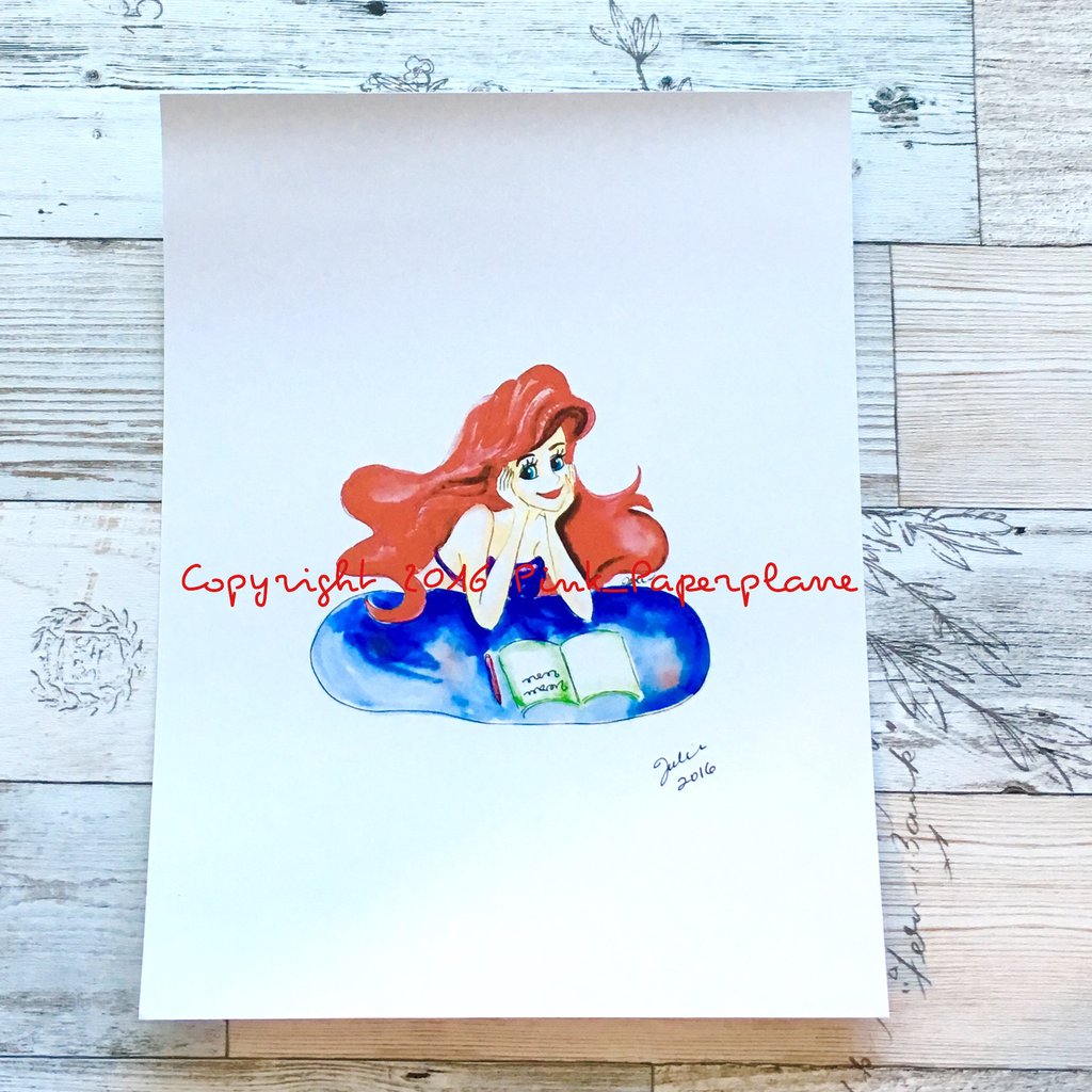 1024x1024 Ariel, Mermaid, Little Mermaid, Watercolor Art Print, Signed In
