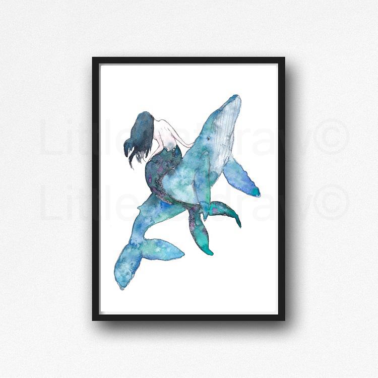 750x750 Buy Mermaid And The Whale Watercolor Painting Humpback Whale Print
