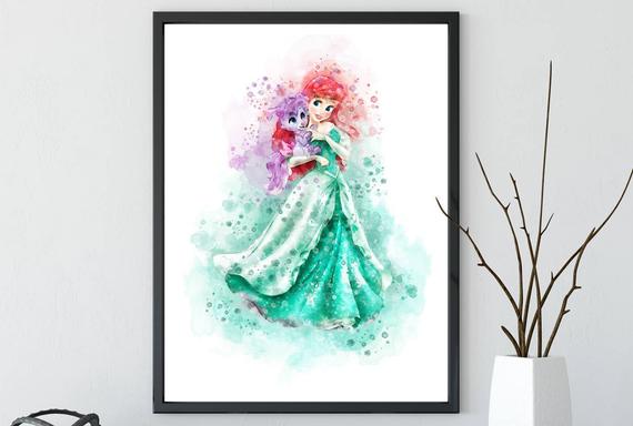 570x384 Disney Ariel Little Mermaid Watercolor Poster Print Wall Etsy