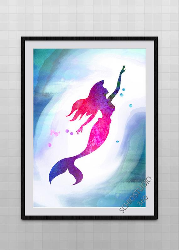 570x798 Little Mermaid Watercolor Painting Archival Fine Art Wall Etsy
