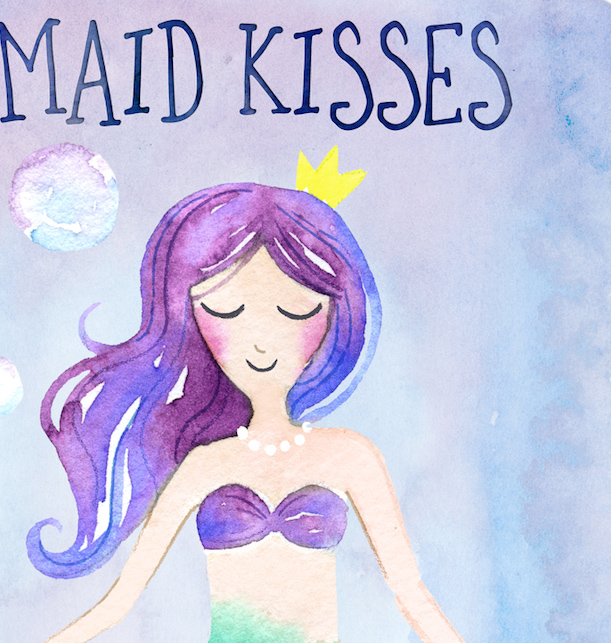 611x643 Mermaid Watercolor Childrens Nursery Room Print, Mermaid Kisses