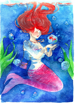 320x447 Mermaid And Her Fish Friends. ) Another Old Painting
