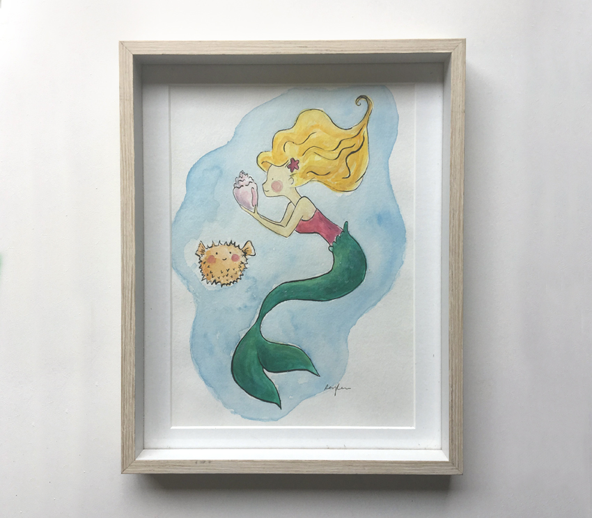 850x745 Original Mermaid Watercolour Painting (Framed) Raewyn Pope