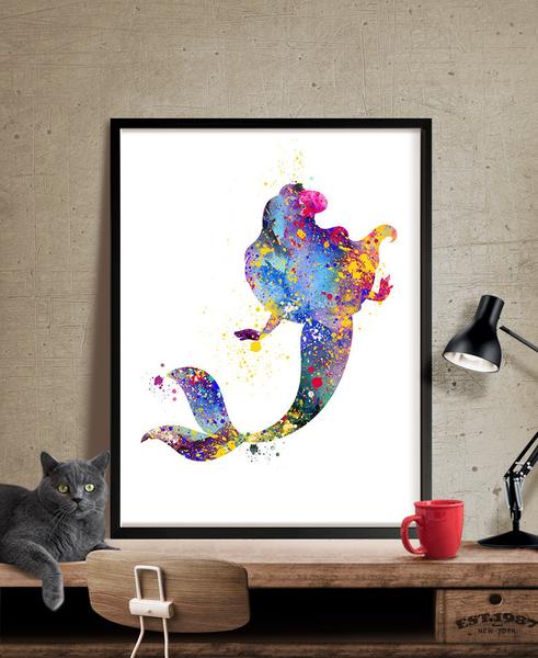 491x600 Ariel Mermaid Watercolor Illustrations Disney Art Print Wall Art