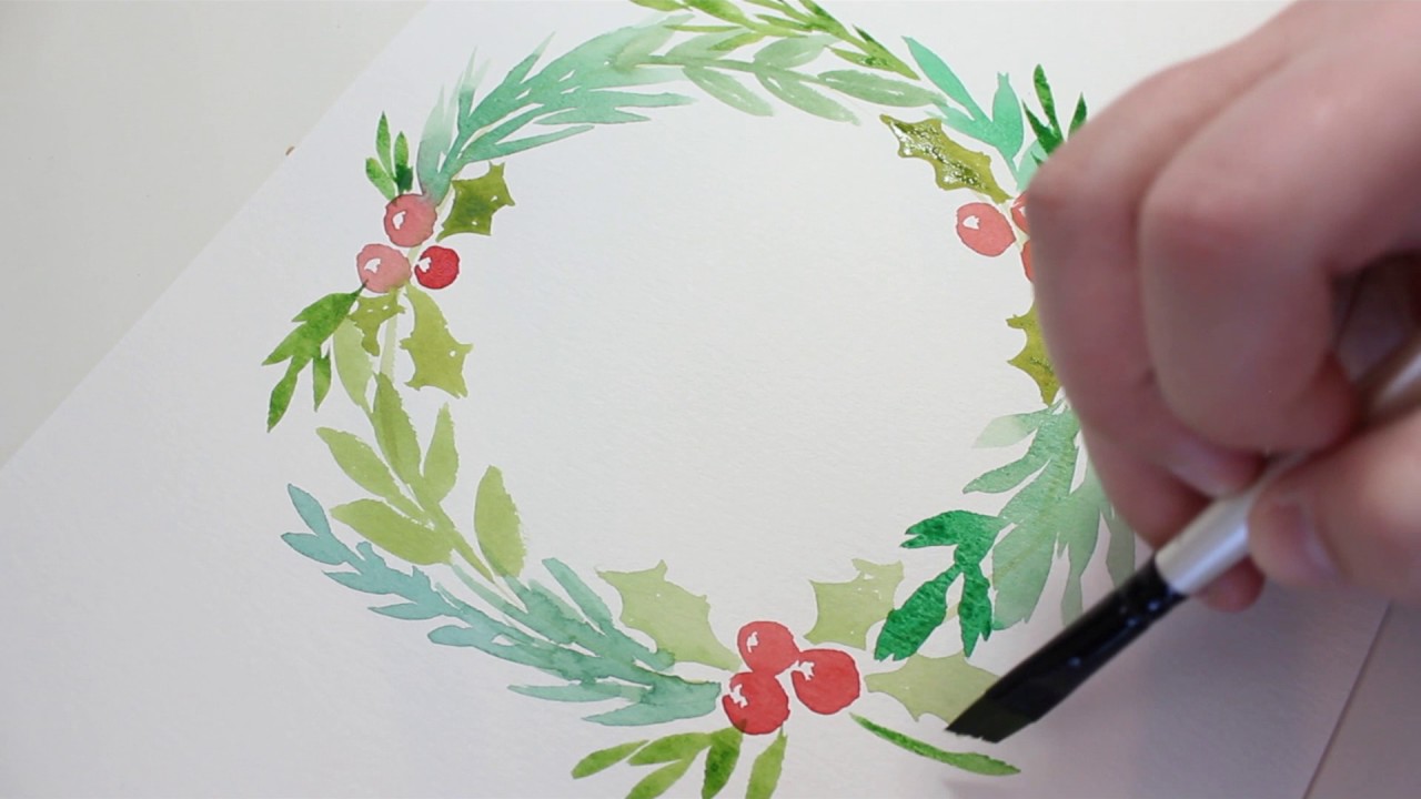 1280x720 Loose Merry Christmas Wreath Watercolor + Calligraphy