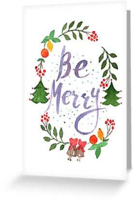 277x415 Be Merry Christmas Watercolor Illustration Greeting Cards By