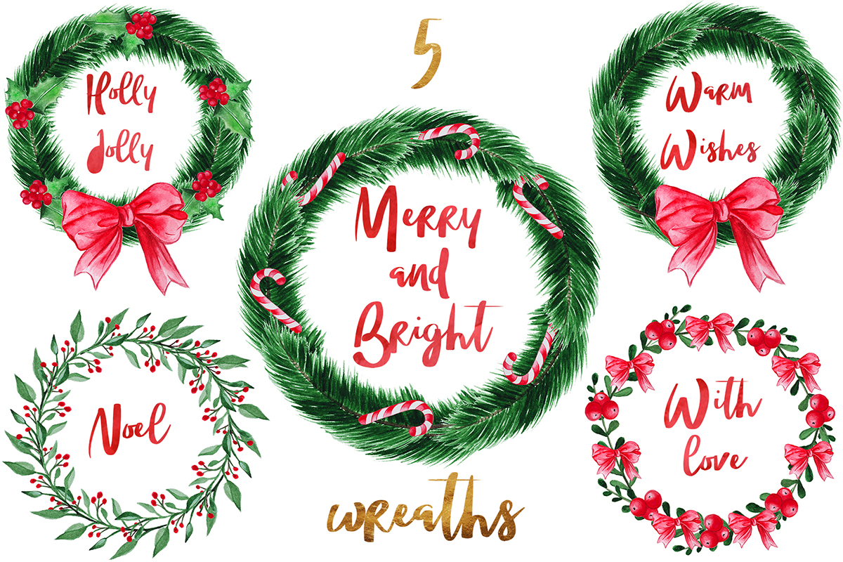 1200x800 Merry Christmas Watercolor Set In Illustrations On Yellow Images