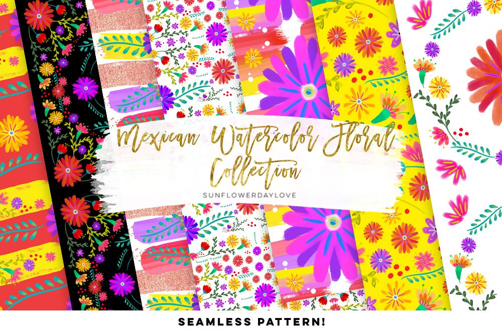 1000x666 Mexican Watercolor Floral Digital Pattern