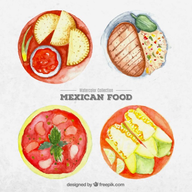 626x626 Watercolor Mexican Food Dishes Vector Free Download