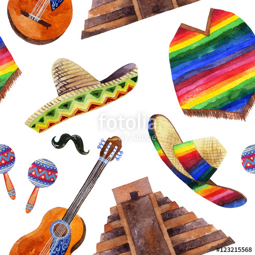 500x500 Watercolor Mexican Seamless Pattern. Stock Photo And Royalty Free