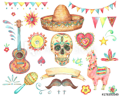 500x405 Watercolor Set Of Mexican Hand Painted Design Elements