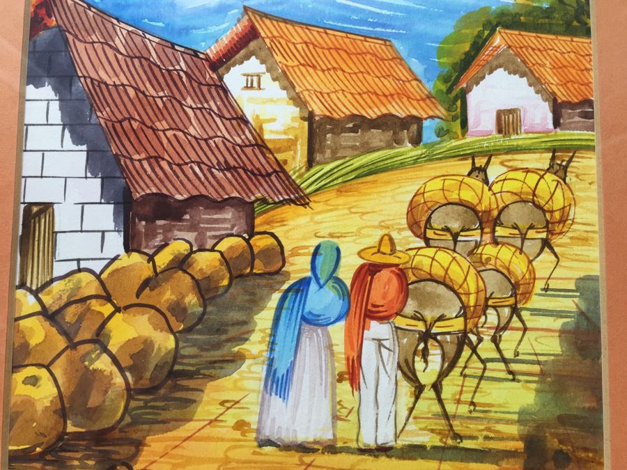 900x675 Framed Original Mexican Watercolor Painting By Ruiz