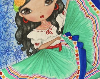340x270 Rebozo Mexican Girl Watercolor Wall Art Printable