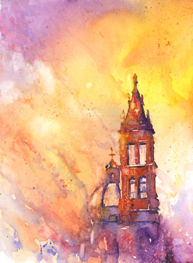 677x923 Watercolor Painting Of Mexican Church Morelia Watercolor