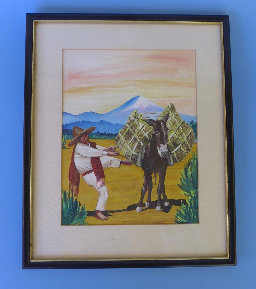 886x1000 Framed Vintage Mexican Watercolor Painting By Jesus 11 58 X 14 1