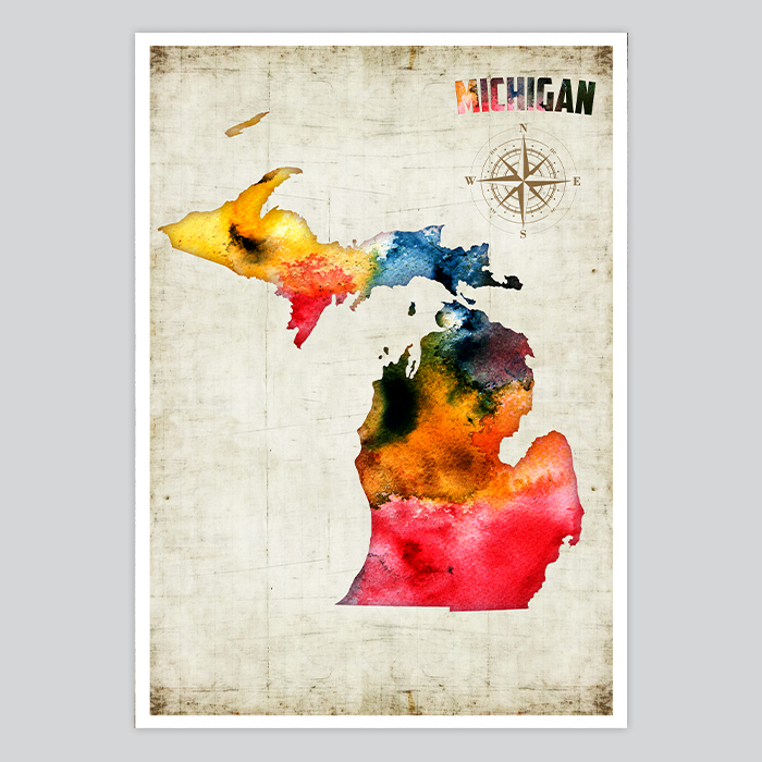 700x700 Michigan Watercolor Print