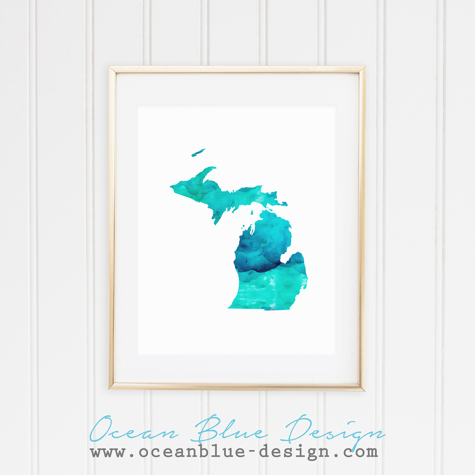 1642x1642 State Of Michigan Watercolor Style Print Ocean Blue Design