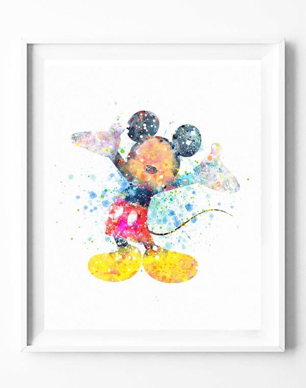 600x761 Mickey Mouse Art Print Poster Disney Watercolor Painting Wall Art