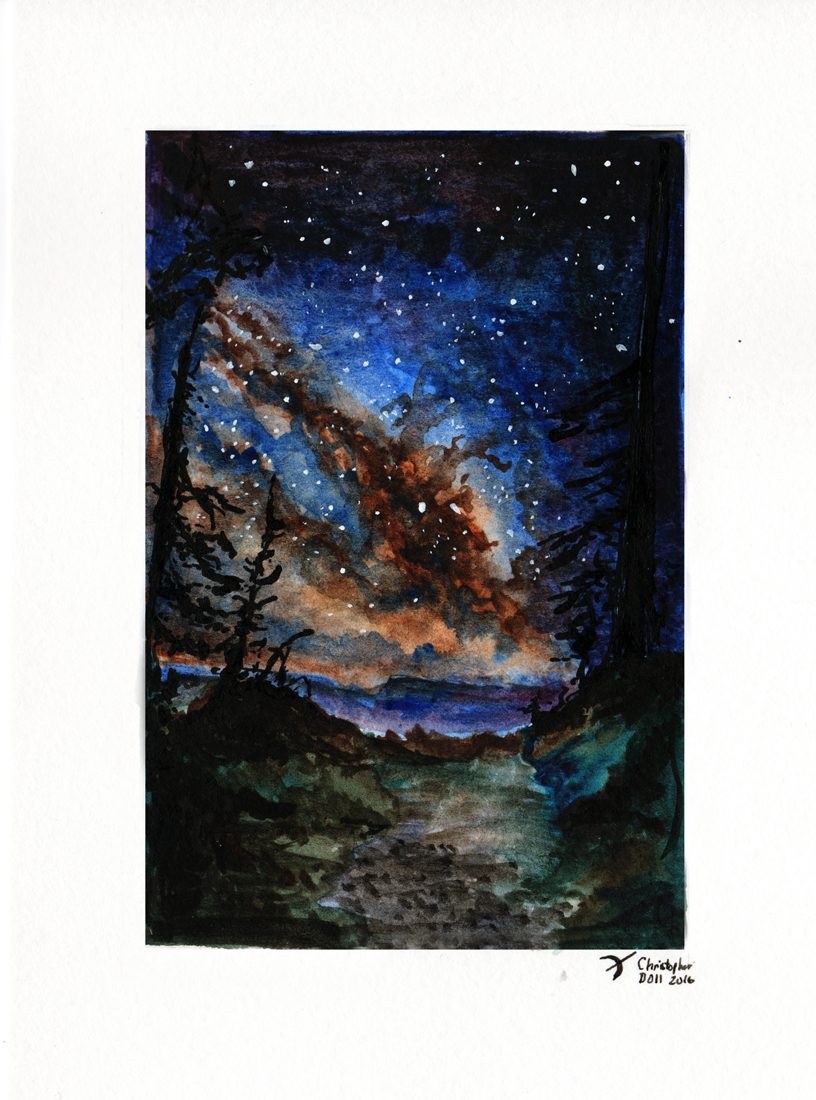 816x1100 Milky Way At Night Original Watercolor Space Art By Christopher Doll
