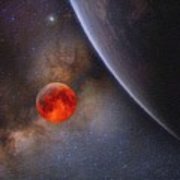 180x180 Milky Way Galaxy, The Blue Planet And Her Blood Moon Watercolor