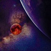 180x180 Milky Way Galaxy, The Blue Planet And Her Blood Moon Watercolor 2