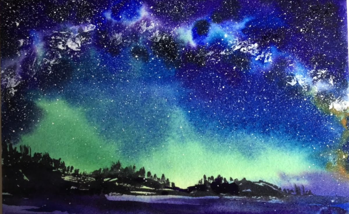1200x737 Watercolor Milky Way Sky Painting Demonstration