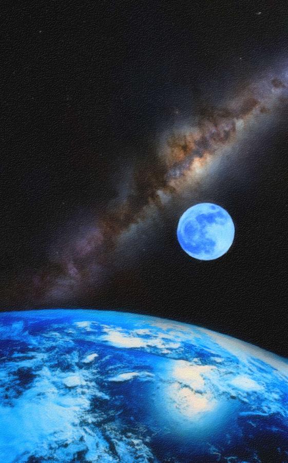 561x900 Earth, Moon And Milkyway Watercolor By Adam Asar 2 Painting By