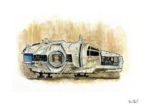 300x225 Millennium Falcon Watercolor Print Ben Byrd Art