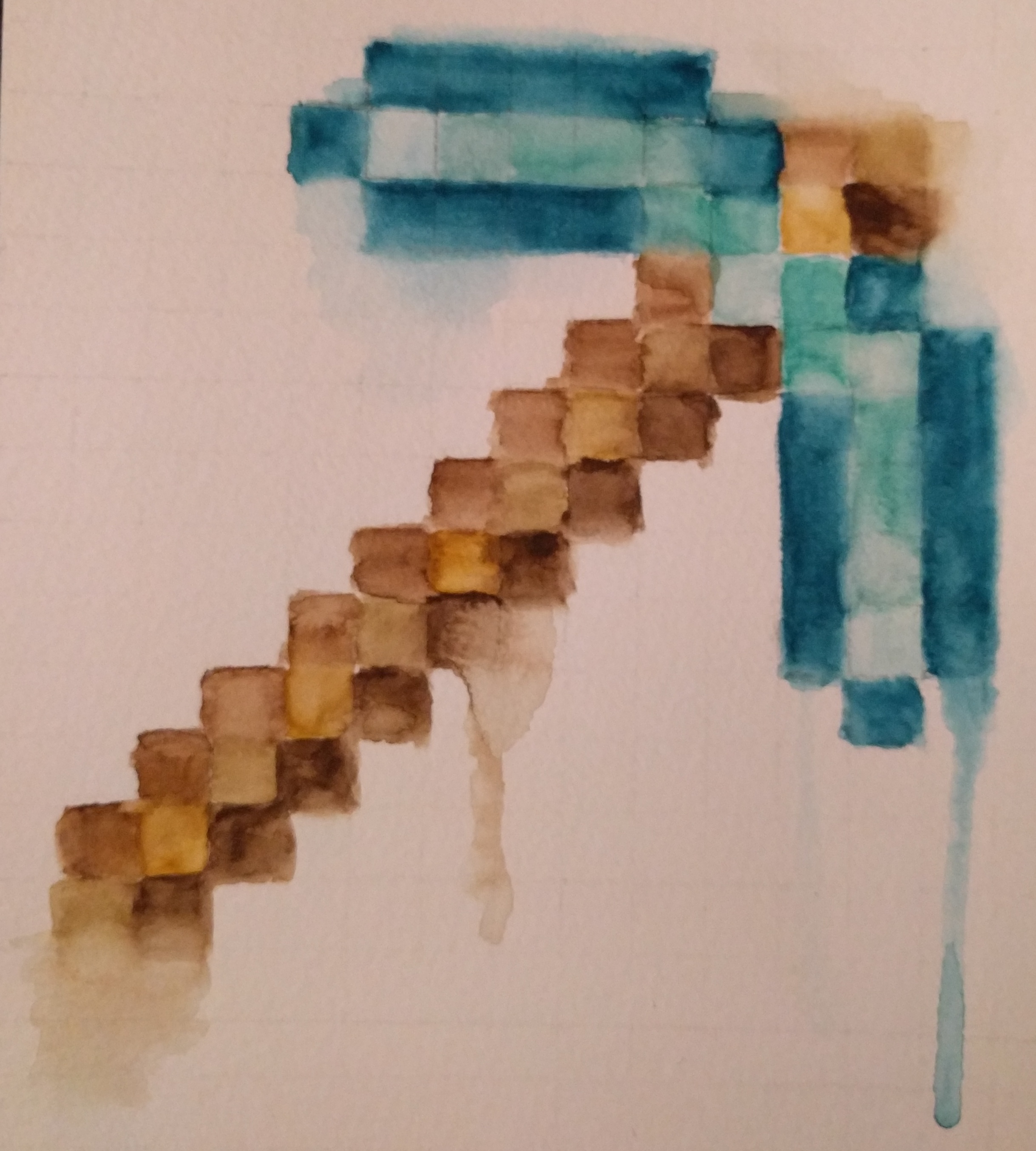 2437x2707 Minecraft Pickaxe Watercolor