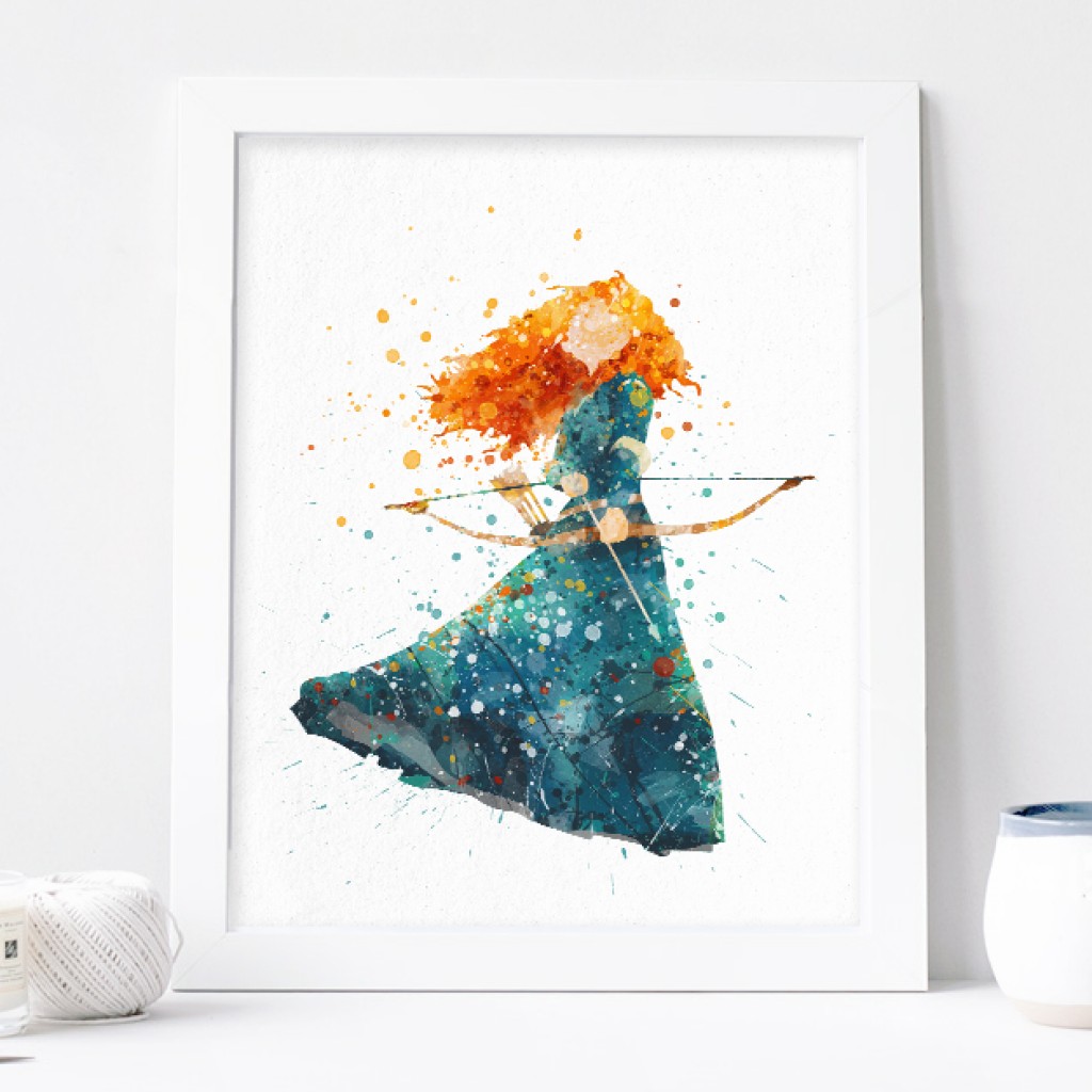 1024x1024 Princess Merida Watercolor Art Print Nursery Wall Decor
