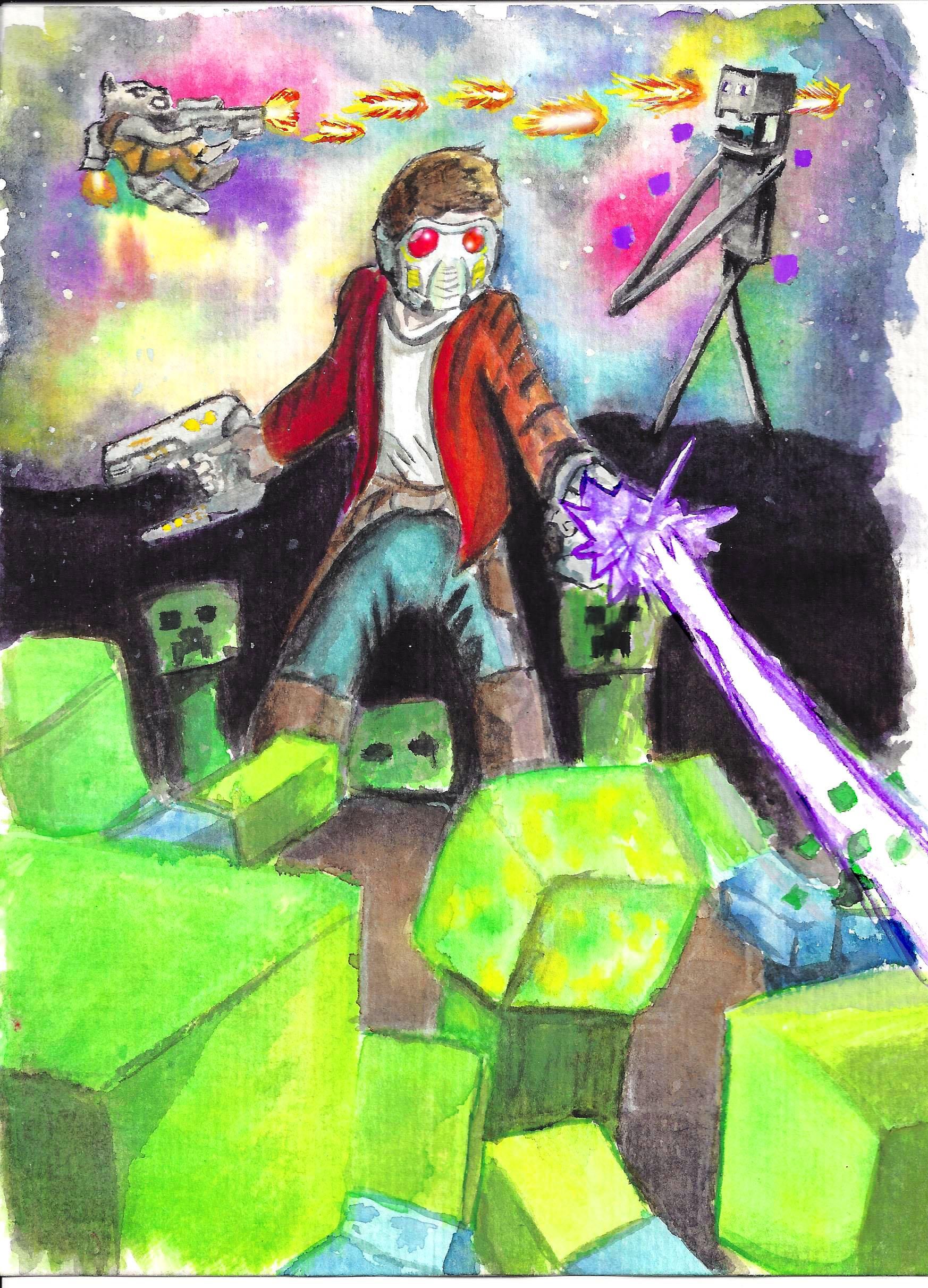 1746x2424 Guardians Vs Minecraft Watercolor On 5x8 Art