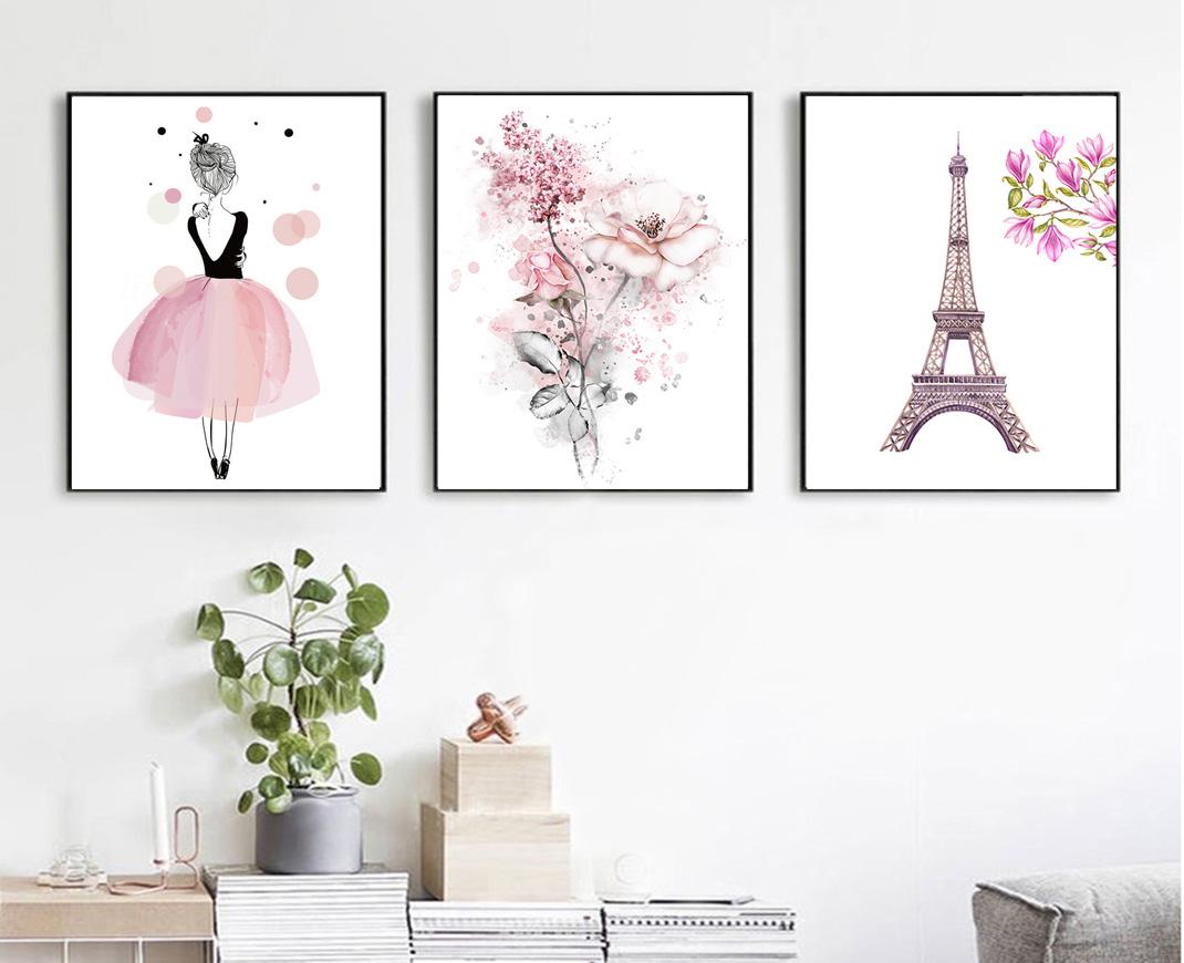 1070x870 2018 Minimalist Watercolor Pink Girl Art Canvas Painting Print