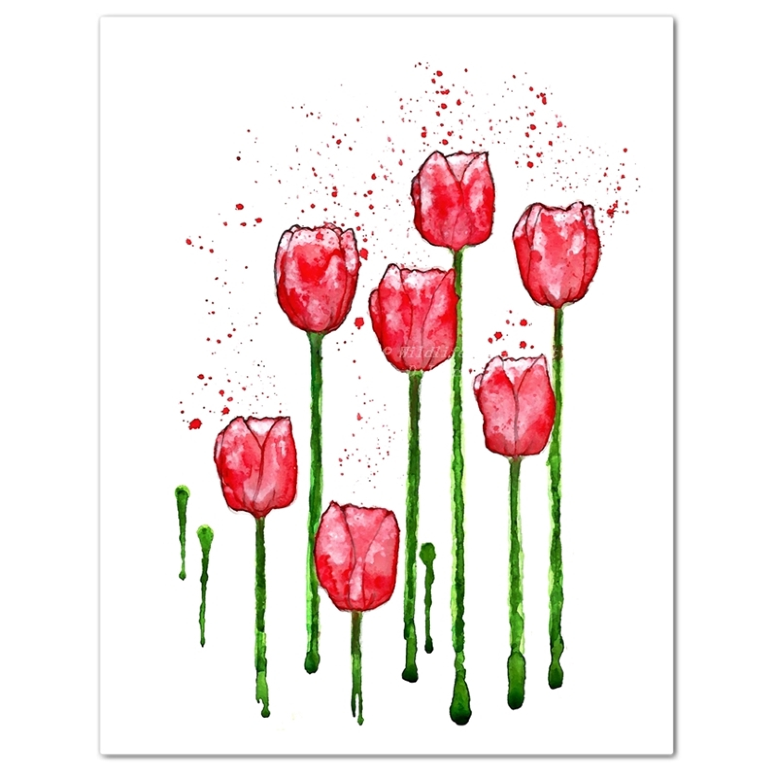 1600x1600 Red Tulips Minimalist Watercolor Art Print Wildlife Gardener Art