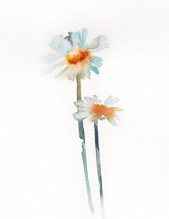 570x739 White Daisies Original Watercolor Painting, Minimalist Flowers